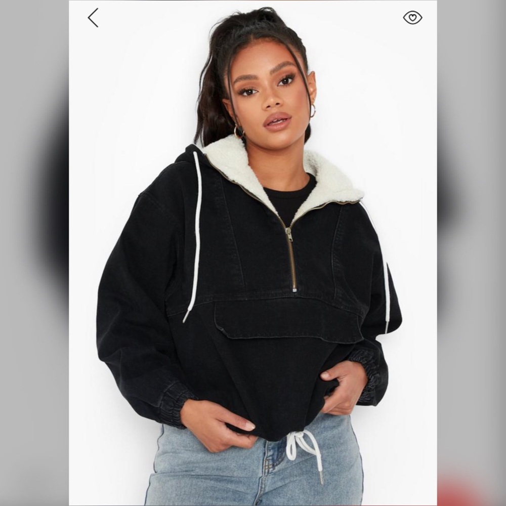 Petite borg lined denim hoodie